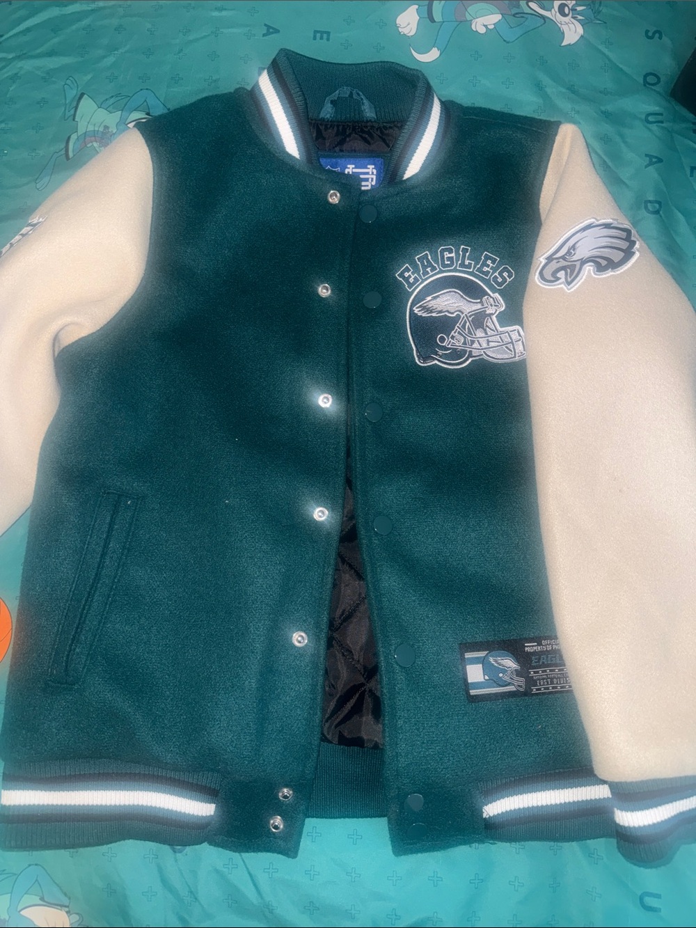 Philadelphia Eagles Kids Green & Cream Varsity Jacket